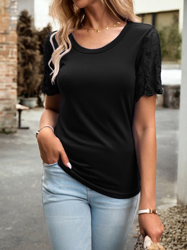 New casual lace short - sleeved T-shirt - Top