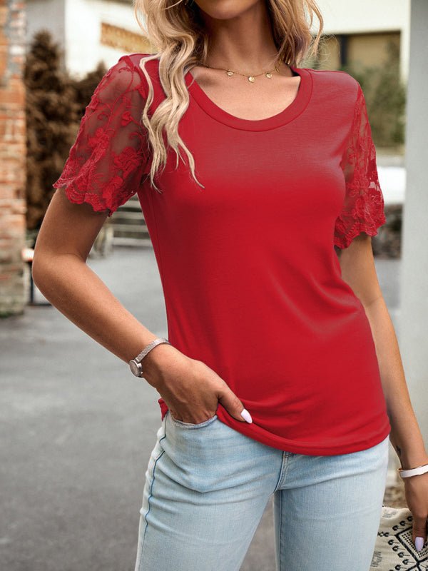 New casual lace short - sleeved T-shirt - Top