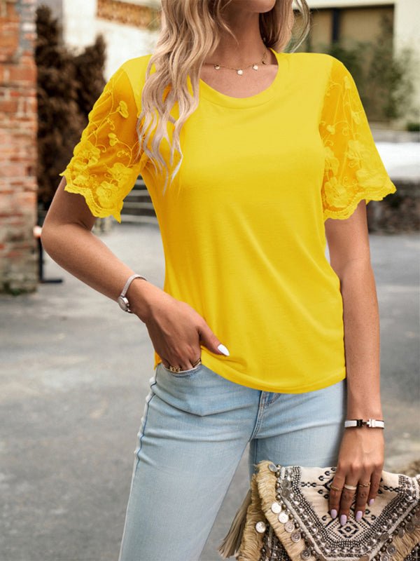 New casual lace short - sleeved T-shirt - Top