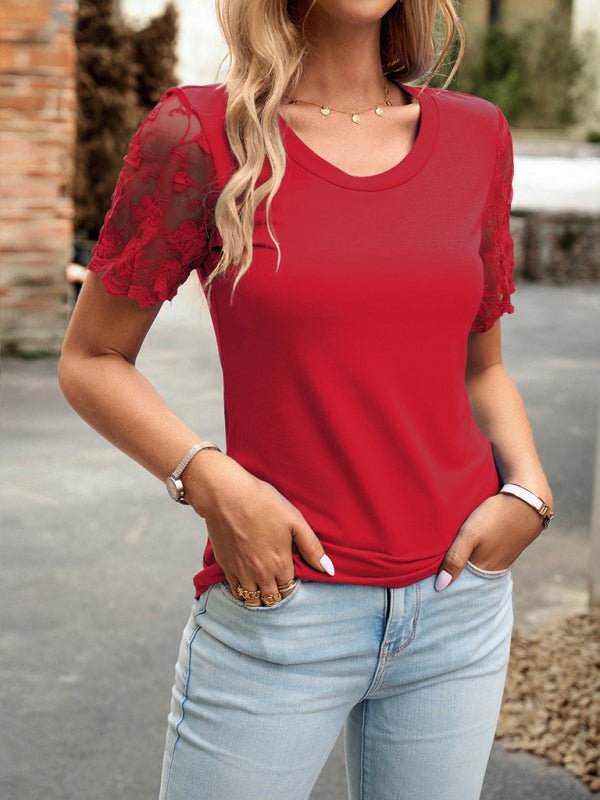 New casual lace short - sleeved T-shirt - Top