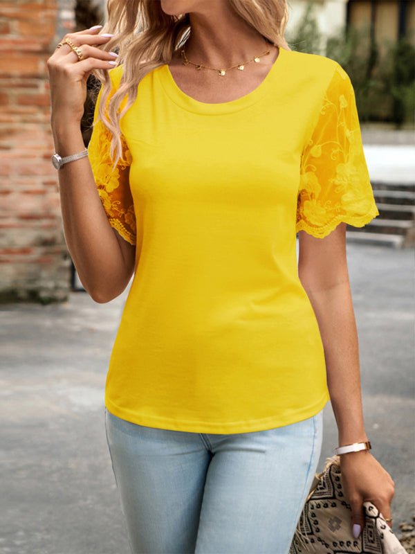 New casual lace short - sleeved T-shirt - Top