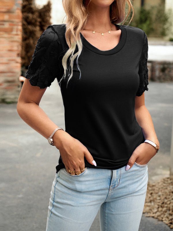 New casual lace short - sleeved T-shirt - Top