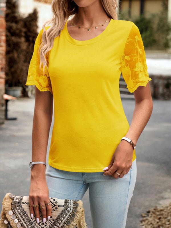 New casual lace short - sleeved T-shirt - Top