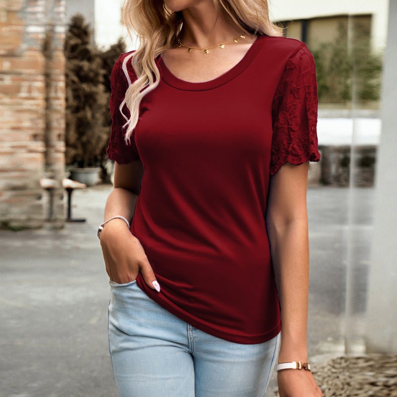 New casual lace short - sleeved T-shirt - Top