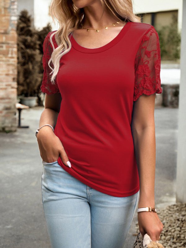 New casual lace short - sleeved T-shirt - Top