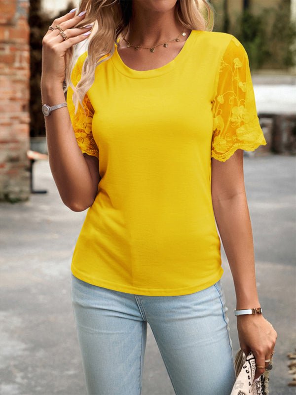 New casual lace short - sleeved T-shirt - Top
