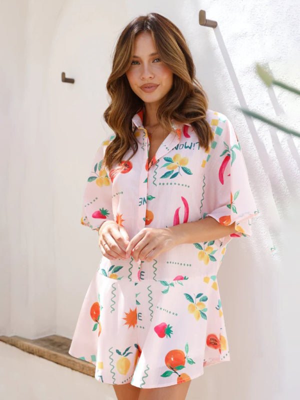 New casual simple printed wide - leg casual short jumpsuit - Jumpsuit