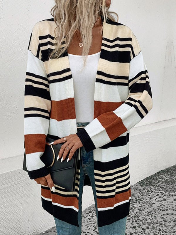 New color block long sweater cardigan - Outerwear
