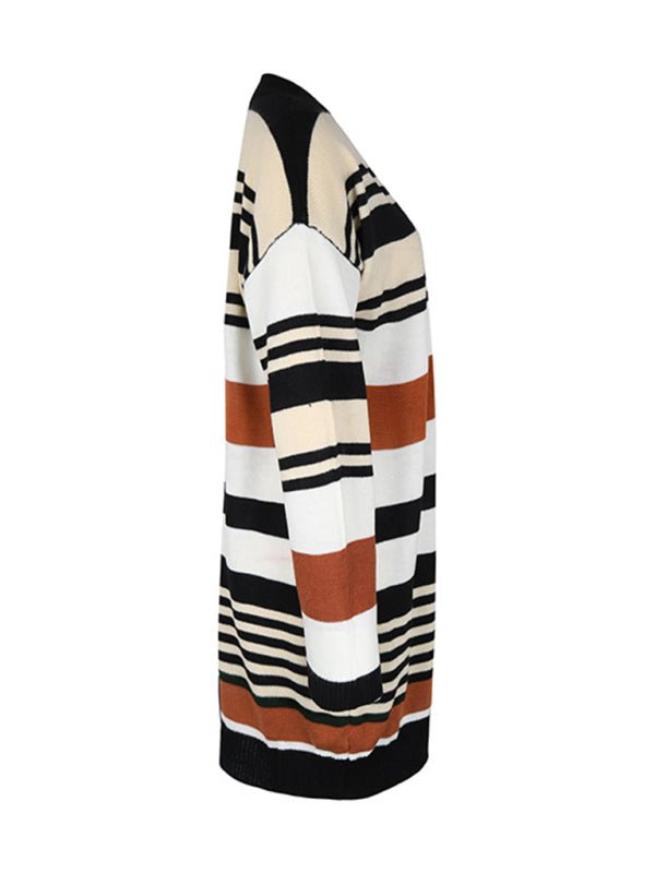 New color block long sweater cardigan - Outerwear