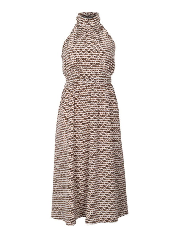 New elegant halterneck high - waist corrugated sleeveless A - line dress - Day Dress