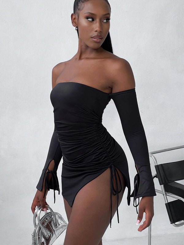New fashionable and sexy off - shoulder, chest - wrapped, hip - wrapped skirt with slits - Bottoms