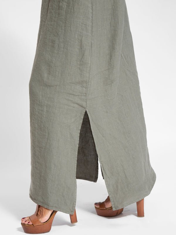 New fashionable casual cotton and linen slit suspender dress - Casual Dress