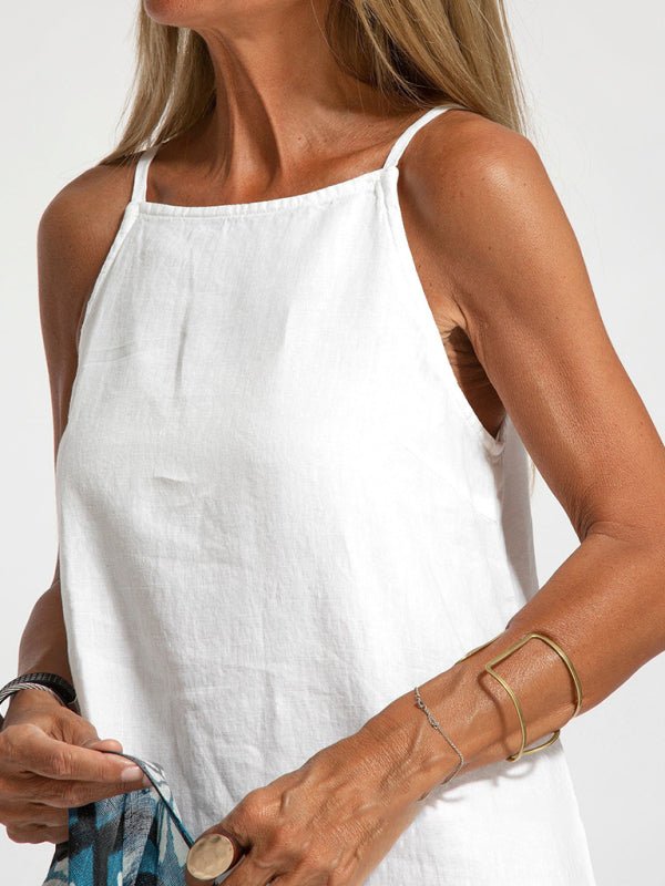 New fashionable casual cotton and linen slit suspender dress - Casual Dress