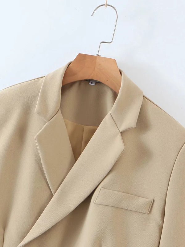 New fashionable casual diagonal button short blazer + high waist pocket skirt suit - Skirt Suit