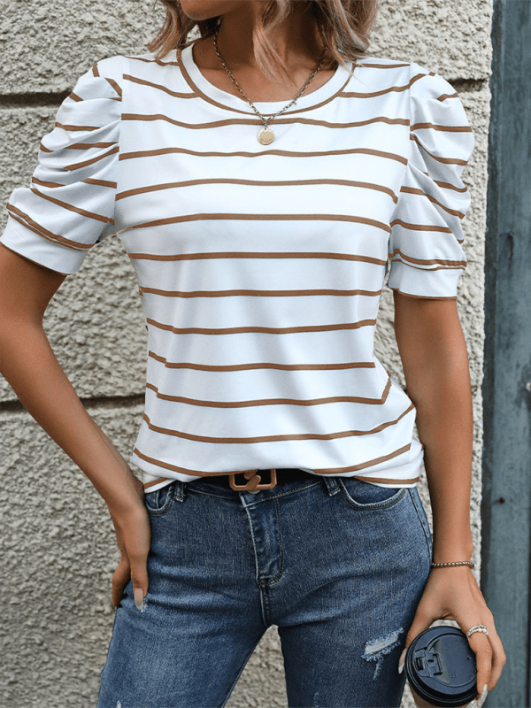 New Fashionable Puff Sleeve Striped T-Shirt - Top