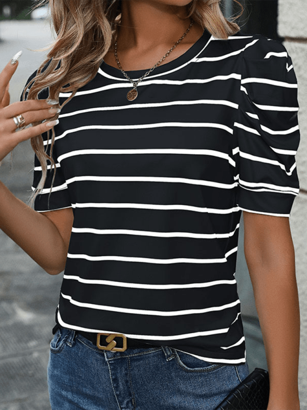 New Fashionable Puff Sleeve Striped T-Shirt - Top