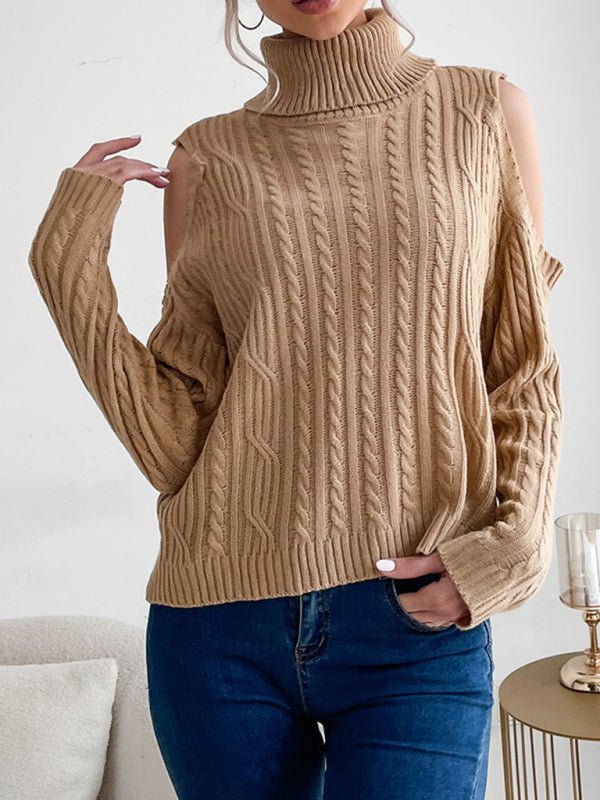 New fashionable women's bottoming turtleneck solid color long - sleeved twist off - shoulder sweater - Outerwear