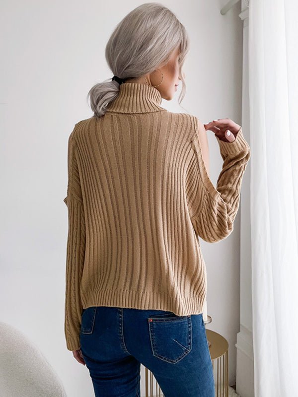 New fashionable women's bottoming turtleneck solid color long - sleeved twist off - shoulder sweater - Outerwear