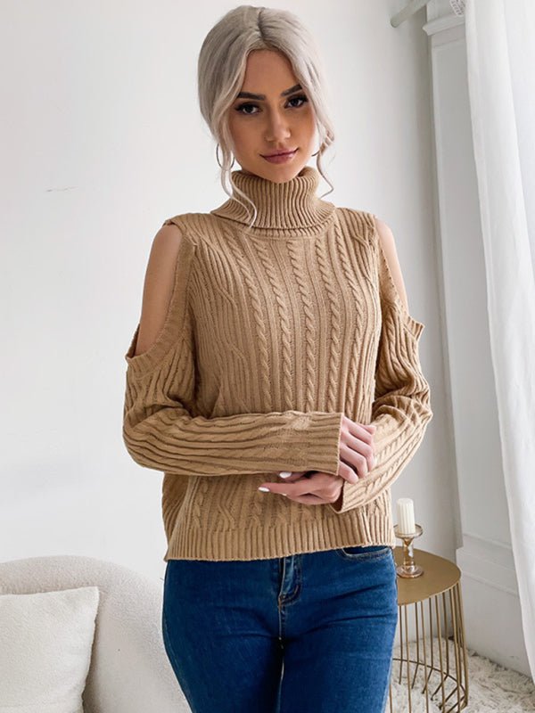 New fashionable women's bottoming turtleneck solid color long - sleeved twist off - shoulder sweater - Outerwear