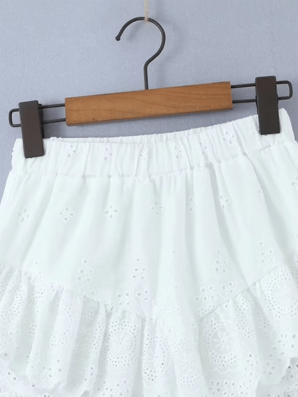 New French lace embroidery elastic waist lace A - line skirt - Bottoms