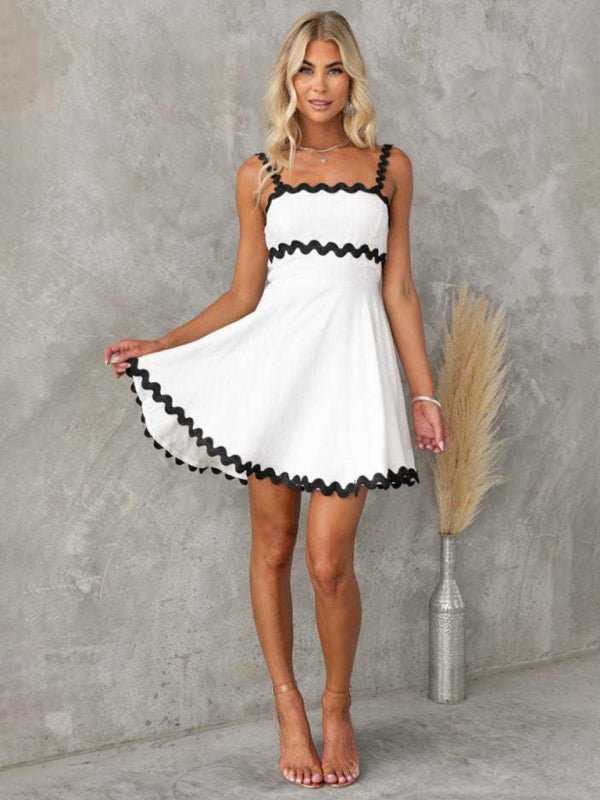 New fresh and sweet solid color sexy suspender short dress - Nightout dress