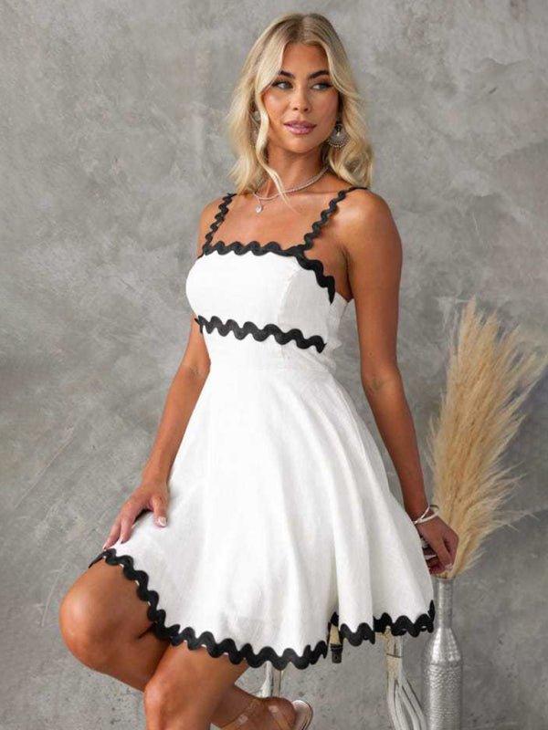 New fresh and sweet solid color sexy suspender short dress - Nightout dress