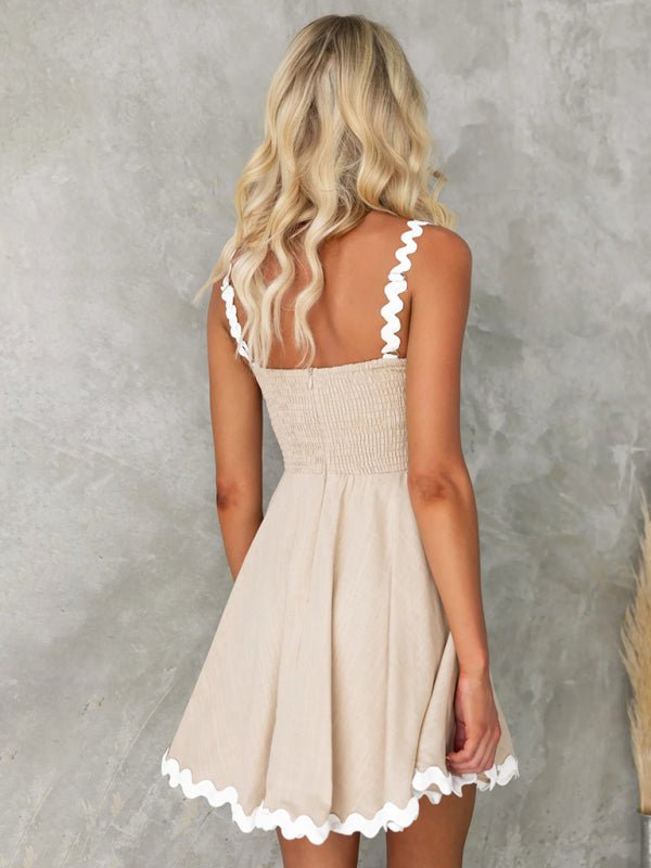New fresh and sweet solid color sexy suspender short dress - Nightout dress