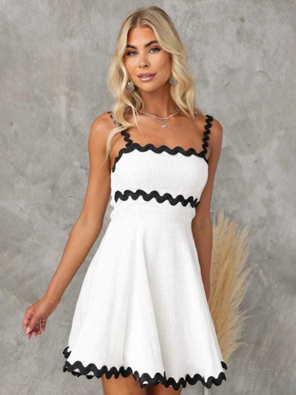 New fresh and sweet solid color sexy suspender short dress - Nightout dress