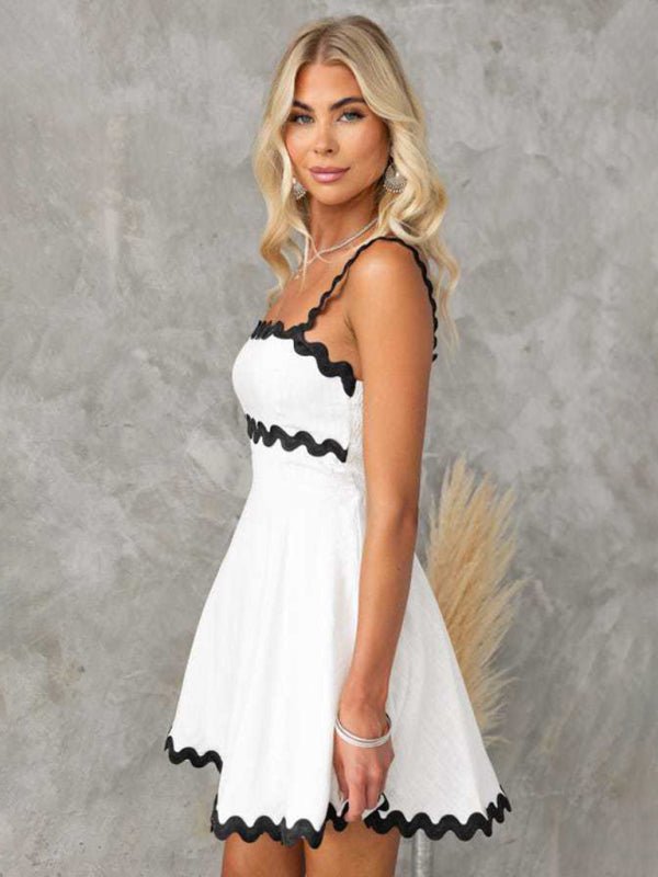 New fresh and sweet solid color sexy suspender short dress - Nightout dress
