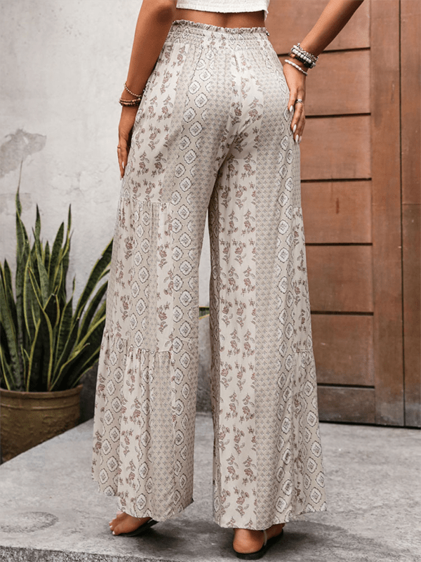 New high - waisted wide - leg trousers with stitching ethnic style casual wide - leg trousers - Bottoms