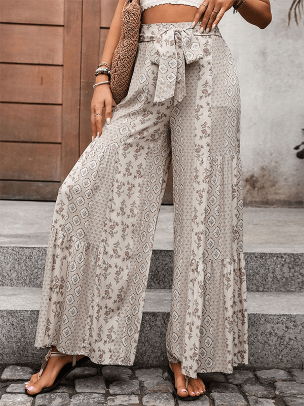 New high - waisted wide - leg trousers with stitching ethnic style casual wide - leg trousers - Bottoms