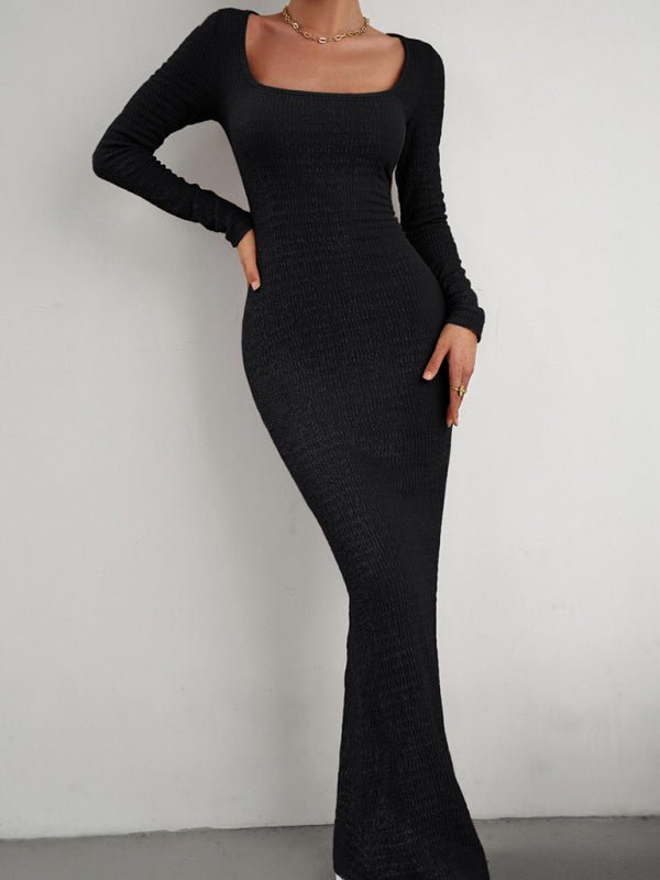 New Ladies Fit Square Neck Long Sleeve Knitted Dress - Nightout dress