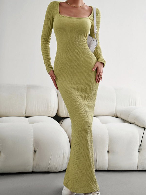 New Ladies Fit Square Neck Long Sleeve Knitted Dress - Nightout dress