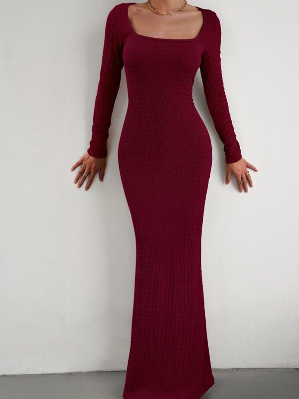 New Ladies Fit Square Neck Long Sleeve Knitted Dress - Nightout dress