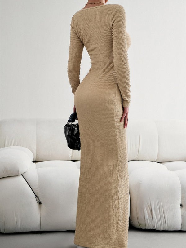 New Ladies Fit Square Neck Long Sleeve Knitted Dress - Nightout dress