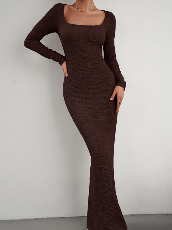 New Ladies Fit Square Neck Long Sleeve Knitted Dress - Nightout dress
