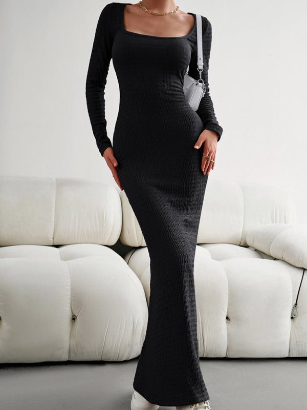 New Ladies Fit Square Neck Long Sleeve Knitted Dress - Nightout dress