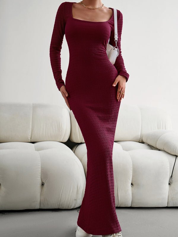 New Ladies Fit Square Neck Long Sleeve Knitted Dress - Nightout dress