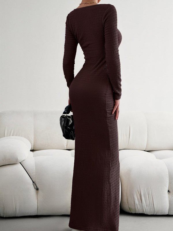 New Ladies Fit Square Neck Long Sleeve Knitted Dress - Nightout dress