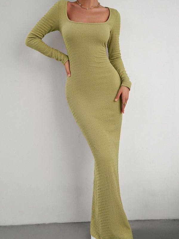 New Ladies Fit Square Neck Long Sleeve Knitted Dress - Nightout dress