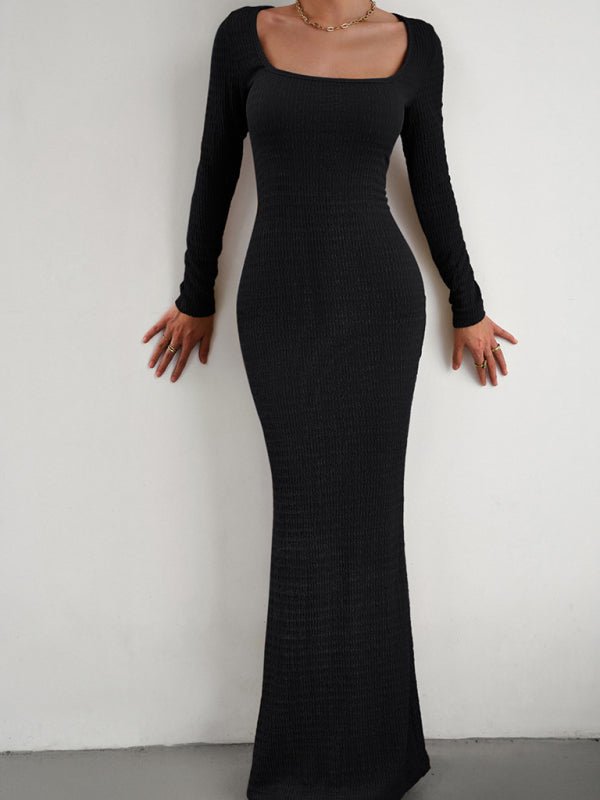 New Ladies Fit Square Neck Long Sleeve Knitted Dress - Nightout dress