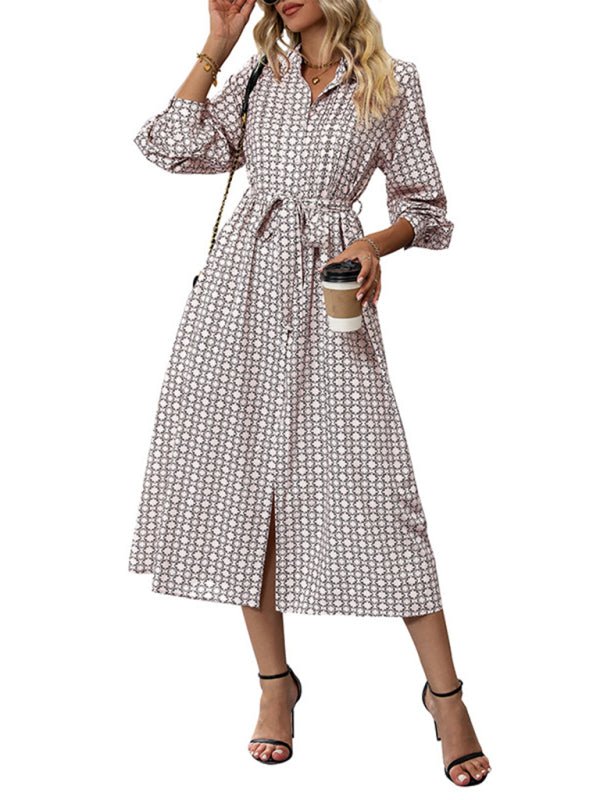 New Ladies Long Sleeve Printed Dress - Formal Dress
