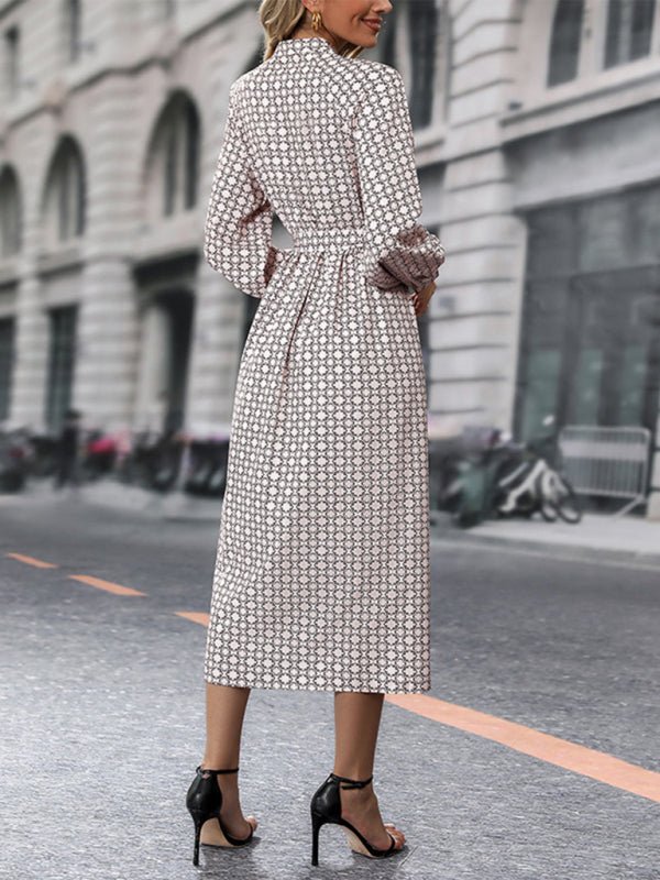 New Ladies Long Sleeve Printed Dress - Formal Dress