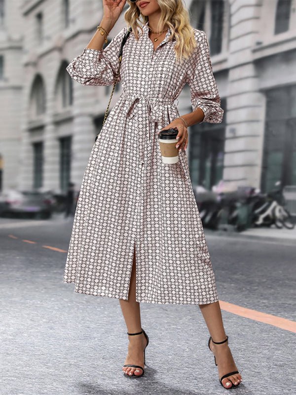 New Ladies Long Sleeve Printed Dress - Formal Dress