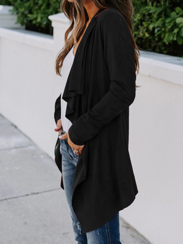 New Ladies Solid Color Long Sleeve Long Sleeve Windbreaker Versatile Cardigan Jacket - Outerwear