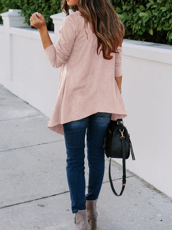 New Ladies Solid Color Long Sleeve Long Sleeve Windbreaker Versatile Cardigan Jacket - Outerwear