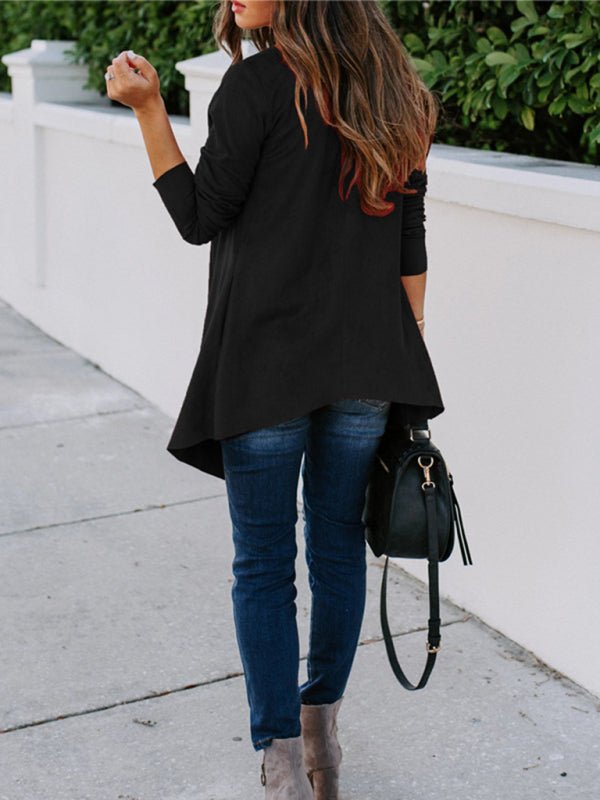 New Ladies Solid Color Long Sleeve Long Sleeve Windbreaker Versatile Cardigan Jacket - Outerwear