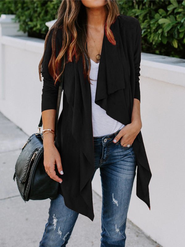 New Ladies Solid Color Long Sleeve Long Sleeve Windbreaker Versatile Cardigan Jacket - Outerwear