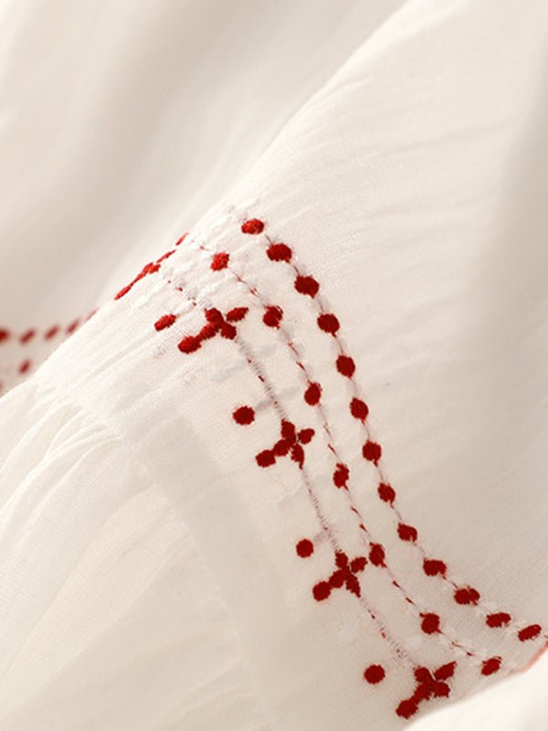 New literary retro casual loose embroidered long dress with large hem - Casual Dress