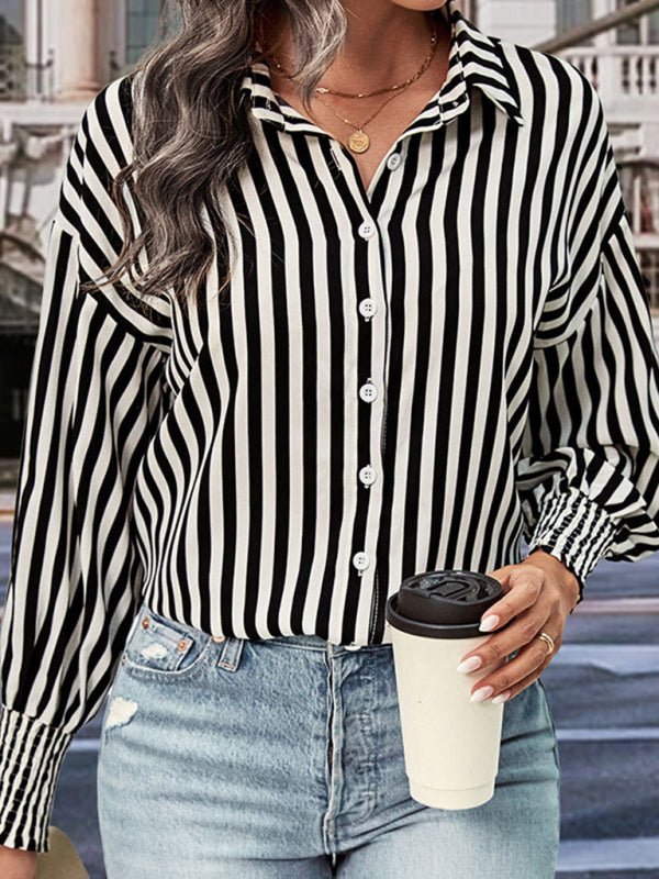 New long sleeve black and white striped shirt top - Top